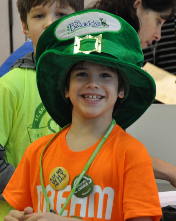 Austin wearing a great leprechaun hat at a St. Baldrick's event in March