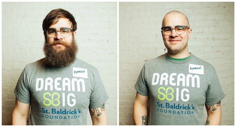 Andrew before and after his shave for kids' cancer